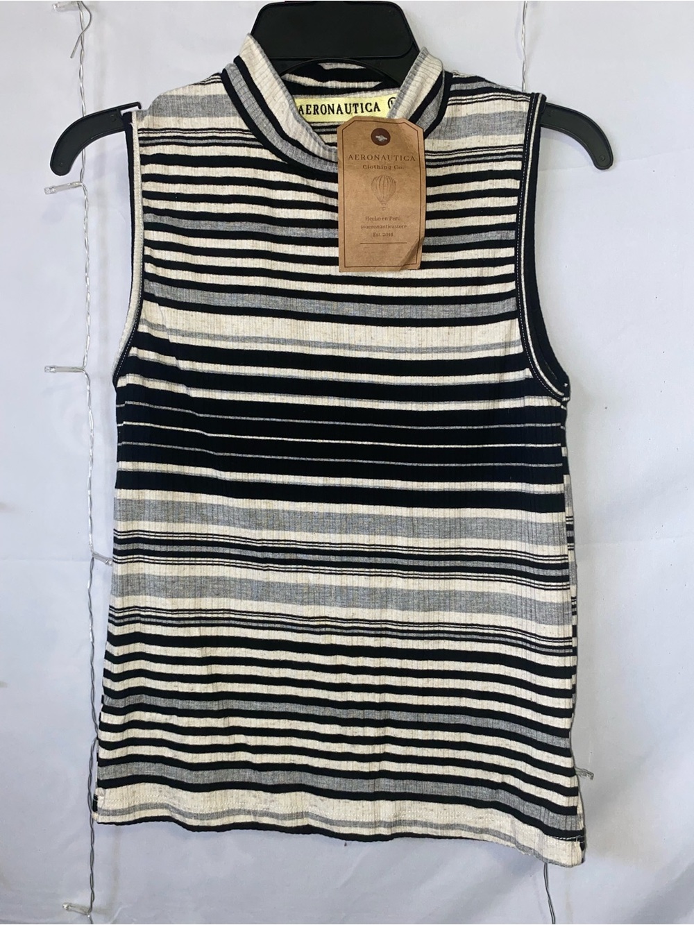 Aeronautica Vintage Stripe Sleeveless Mock Neck Top - Black & Cream